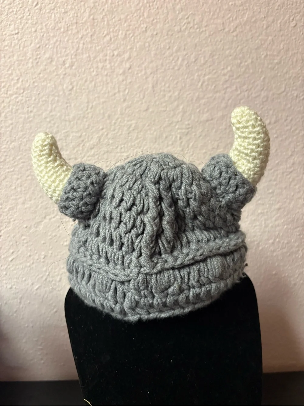 Handmade Baby Viking Horn Crochet Beanie Gray Costume Hat NWOT